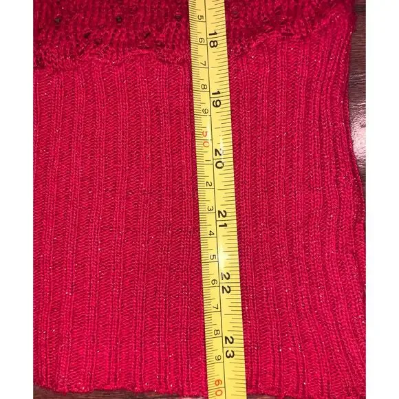 Rue21 Red Y2K Open Knit Batwing Sweater Top Women’s Medium Metallic Dolman - Picture 4 of 5